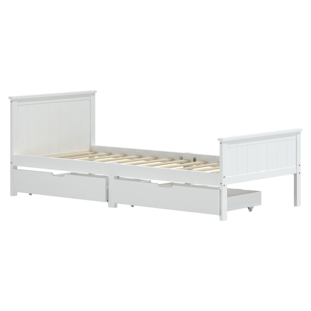 Bedframe Met 2 Lades Massief Grenenhout Wit 100X200 Cm