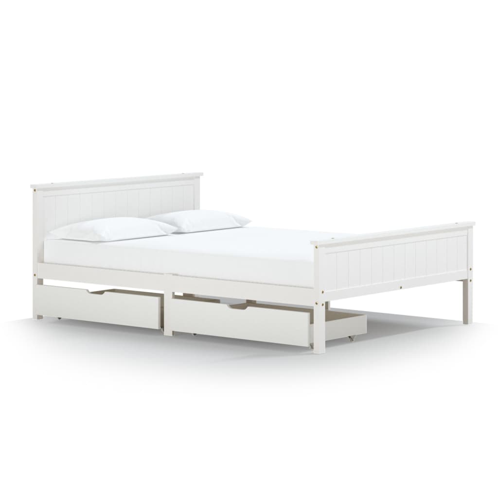 Bedframe Met 2 Lades Massief Grenenhout Wit 140X200 Cm