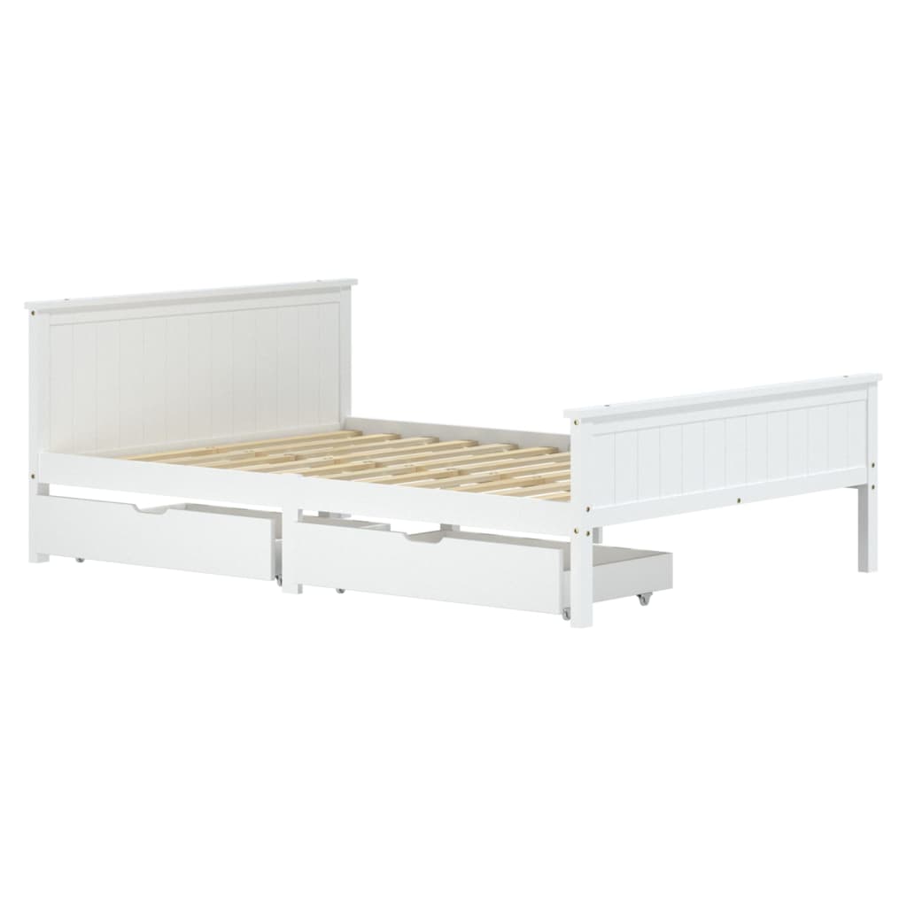 Bedframe Met 2 Lades Massief Grenenhout Wit 140X200 Cm