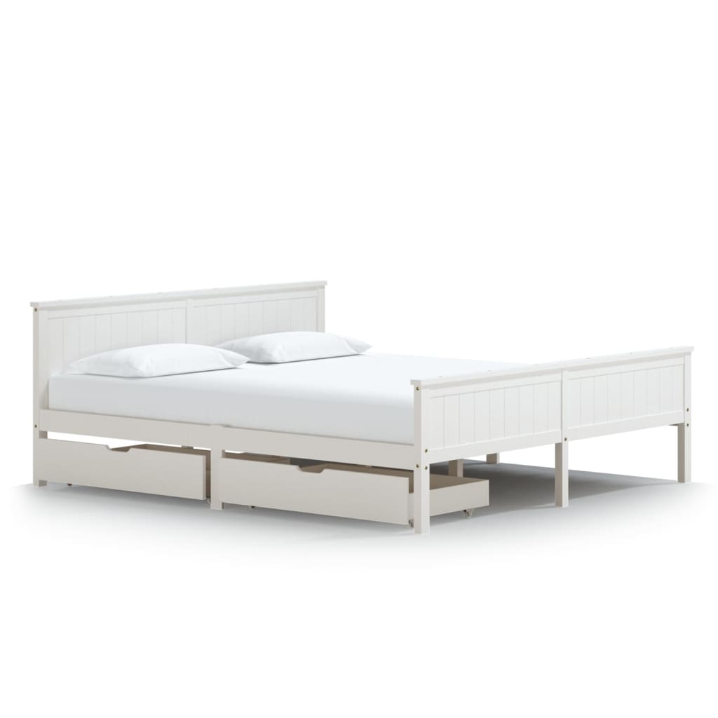 Bedframe Met 2 Lades Massief Grenenhout Wit 180X200 Cm