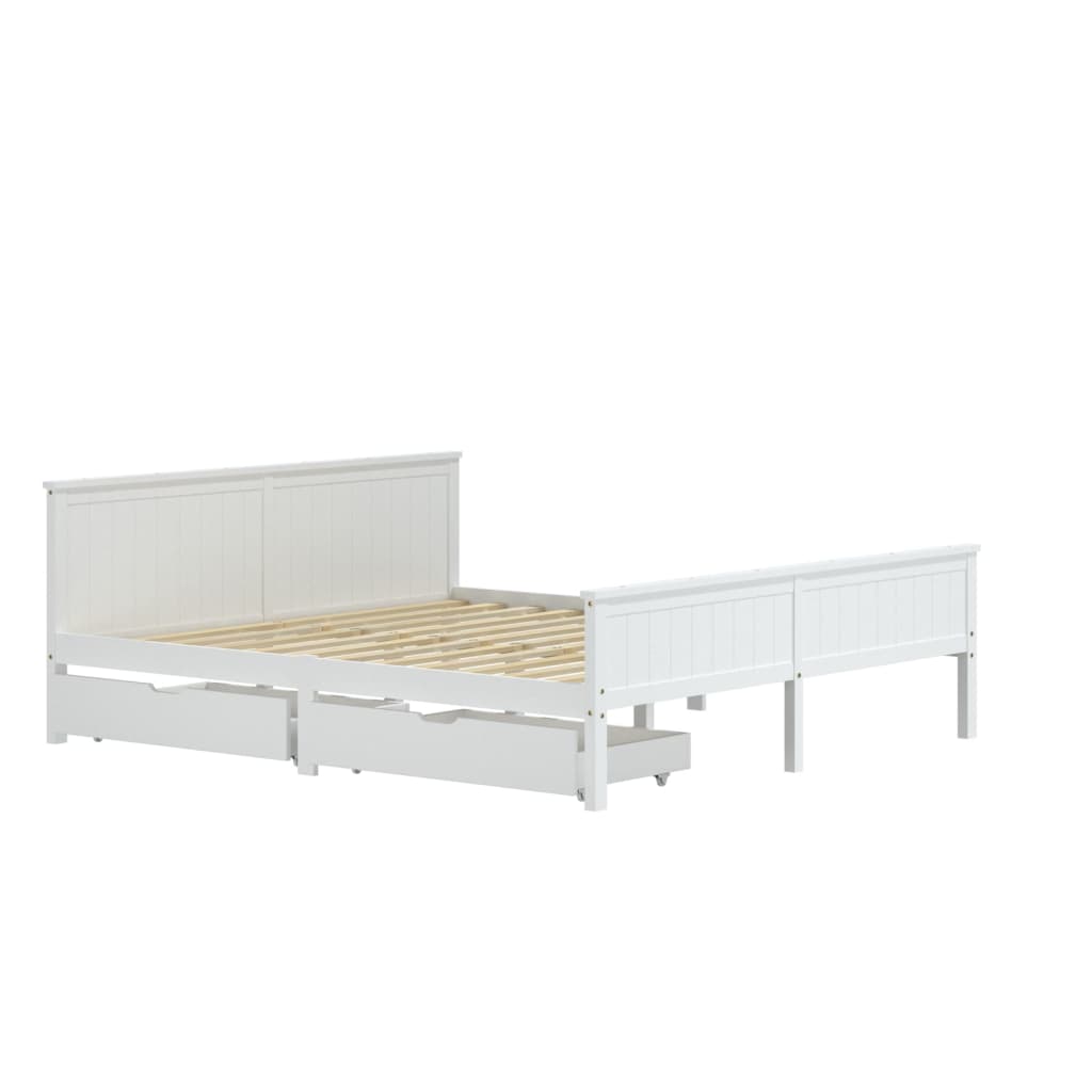 Bedframe Met 2 Lades Massief Grenenhout Wit 200X200 Cm