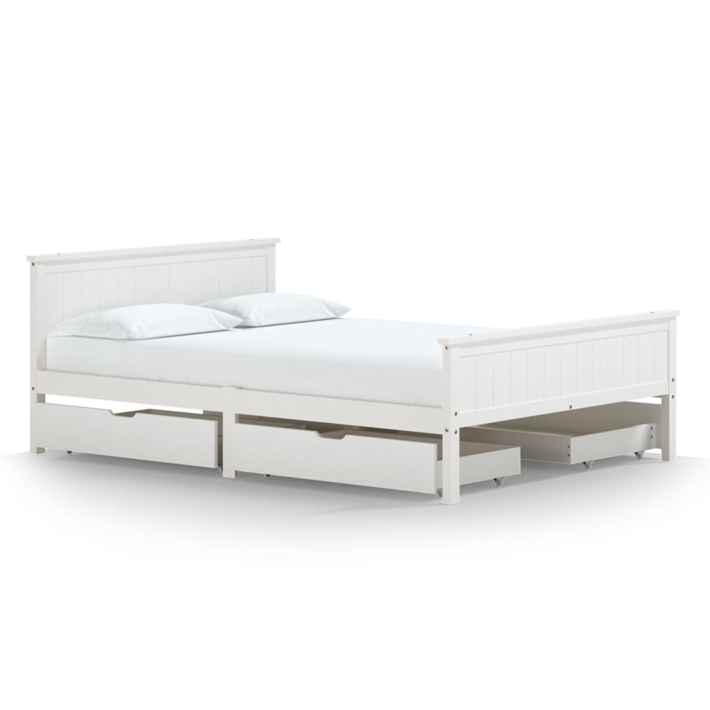 Bedframe Met 4 Lades Massief Grenenhout Wit 140X200 Cm