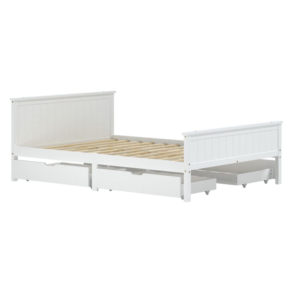 Bedframe Met 4 Lades Massief Grenenhout Wit 140X200 Cm
