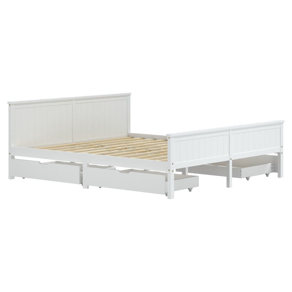 Bedframe Met 4 Lades Massief Grenenhout Wit 200X200 Cm