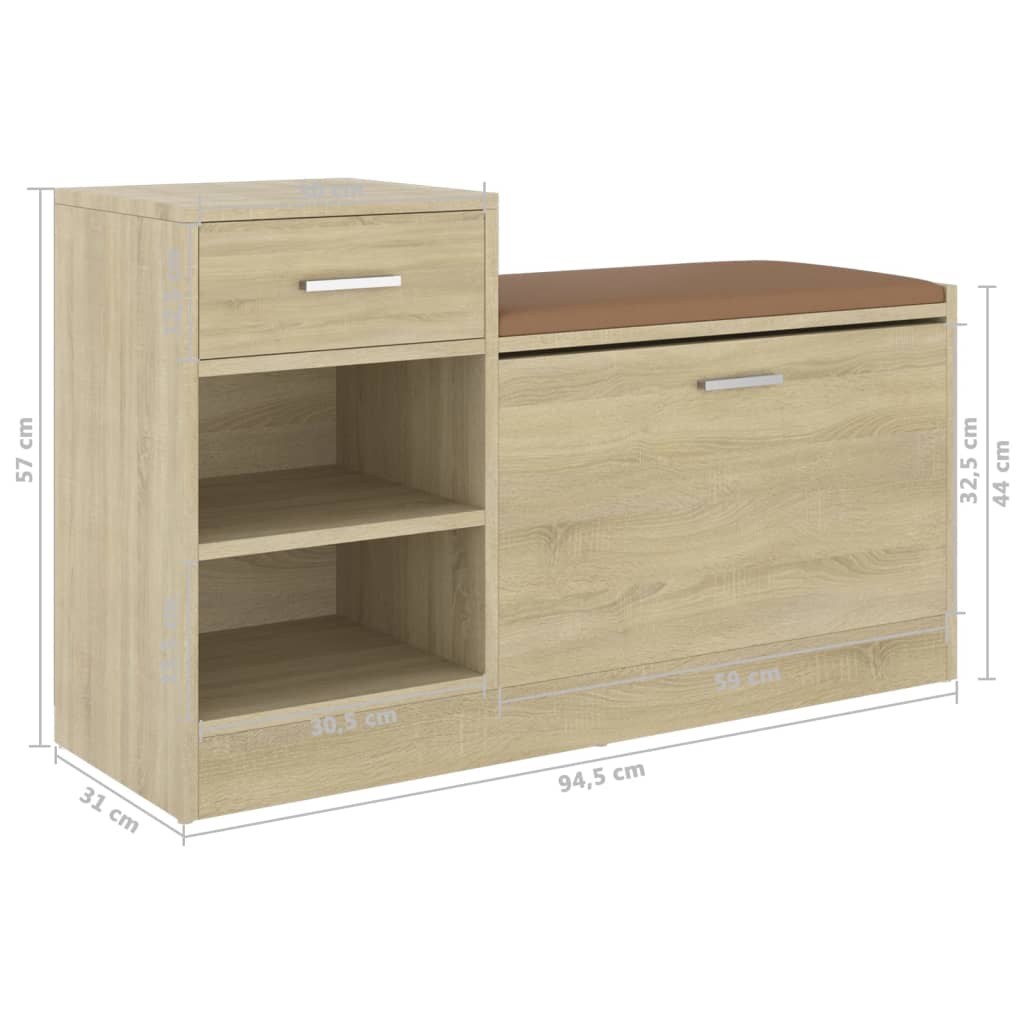 Schoenenbank 94,5X31X57 Cm Spaanplaat Sonoma Eikenkleurig