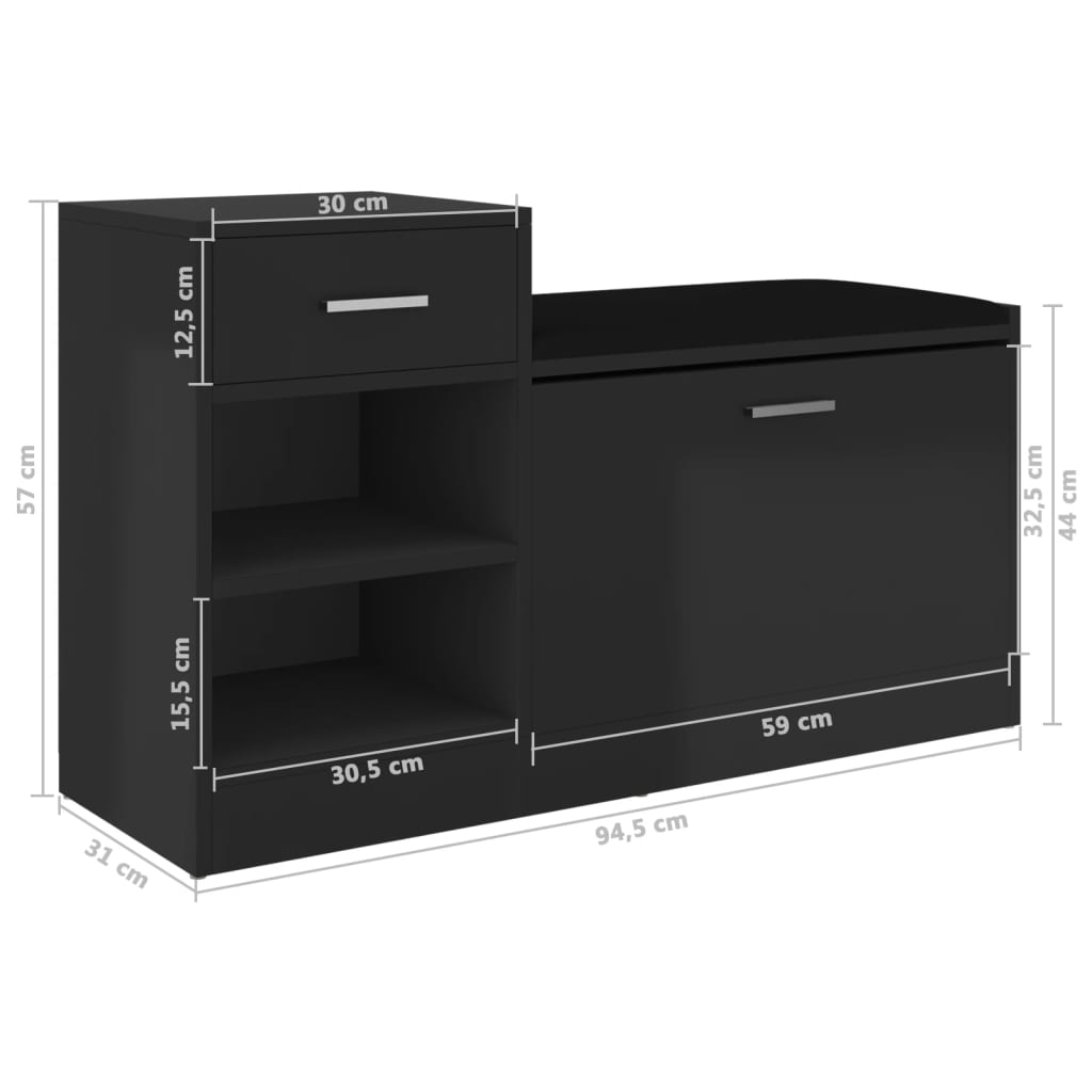 Schoenenbank 94,5X31X57 Cm Spaanplaat Hoogglans Zwart