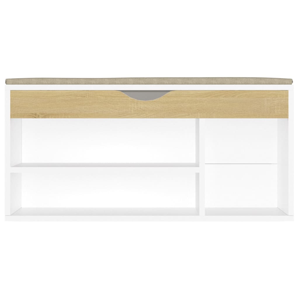 Schoenenbank En Kussen 104X30X49 Cm Spaanplaat Wit Sonoma Eiken