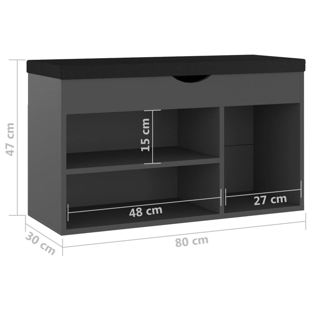 Schoenenbank Met Kussen 80X30X47 Cm Spaanplaat Grijs