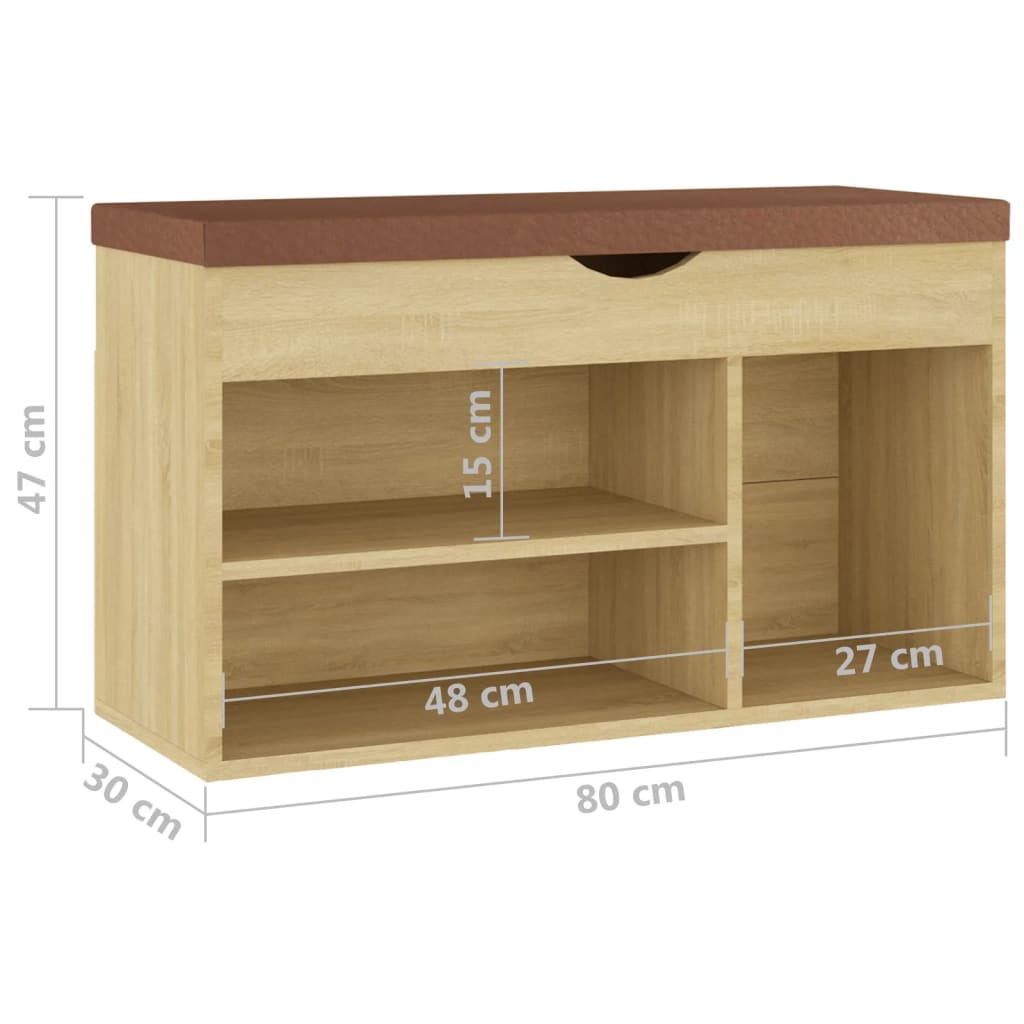 Schoenenbank Met Kussen 80X30X47 Cm Spaanplaat Sonoma Eiken