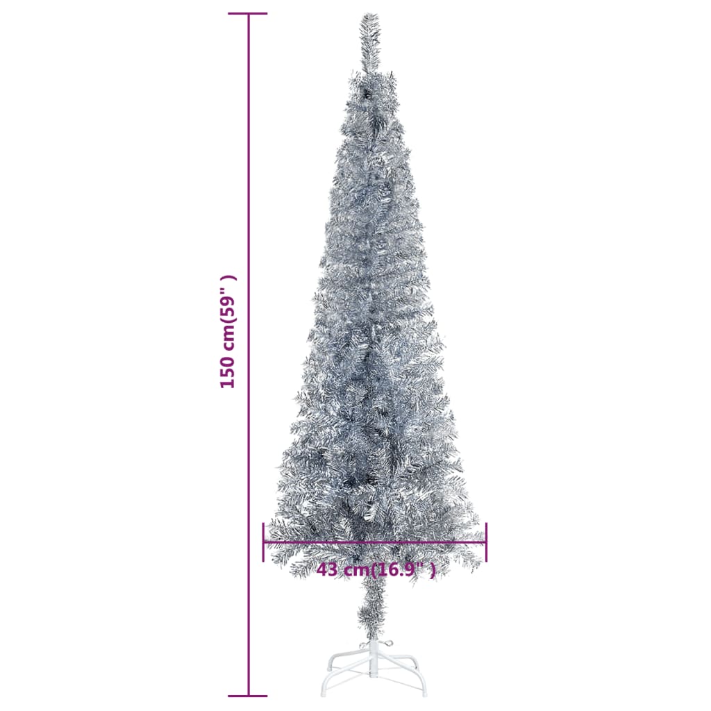 Kerstboom Smal 150 Cm Zilverkleurig