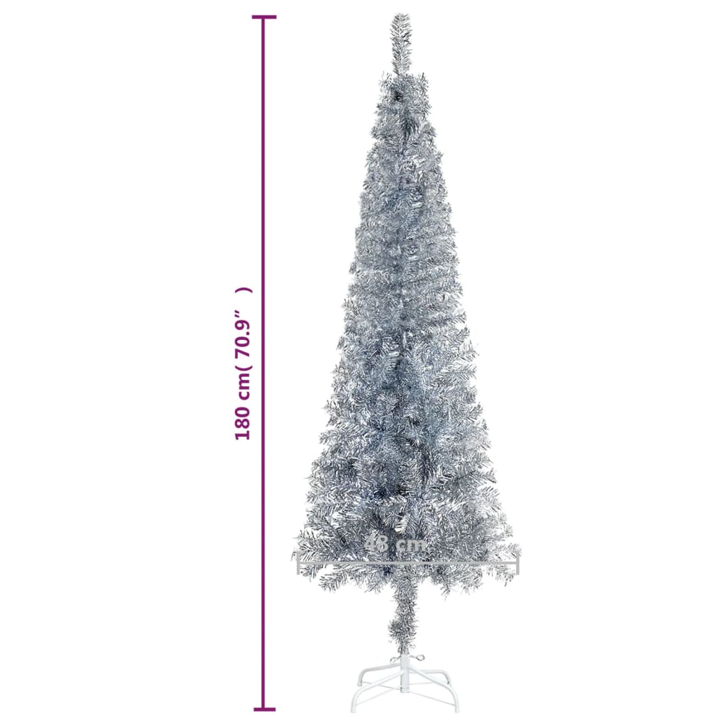 Kerstboom Smal 180 Cm Zilverkleurig