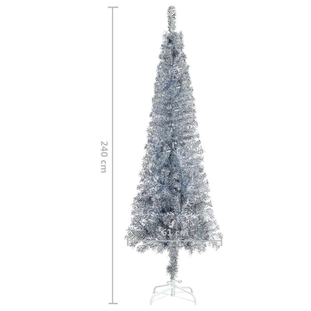 Kerstboom Smal 240 Cm Zilverkleurig