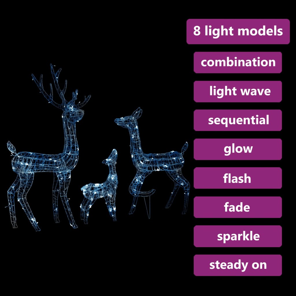 Kerstversiering Rendierfamilie 300 Led's Koudwit Acryl