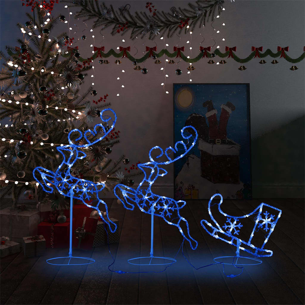 Kerstdecoratie Rendieren En Slee 260X21X87Cm Acryl Blauw
