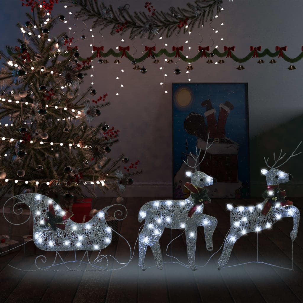 Buitenkerstversiering Rendieren En Slee 60 Led's Zilverkleurig