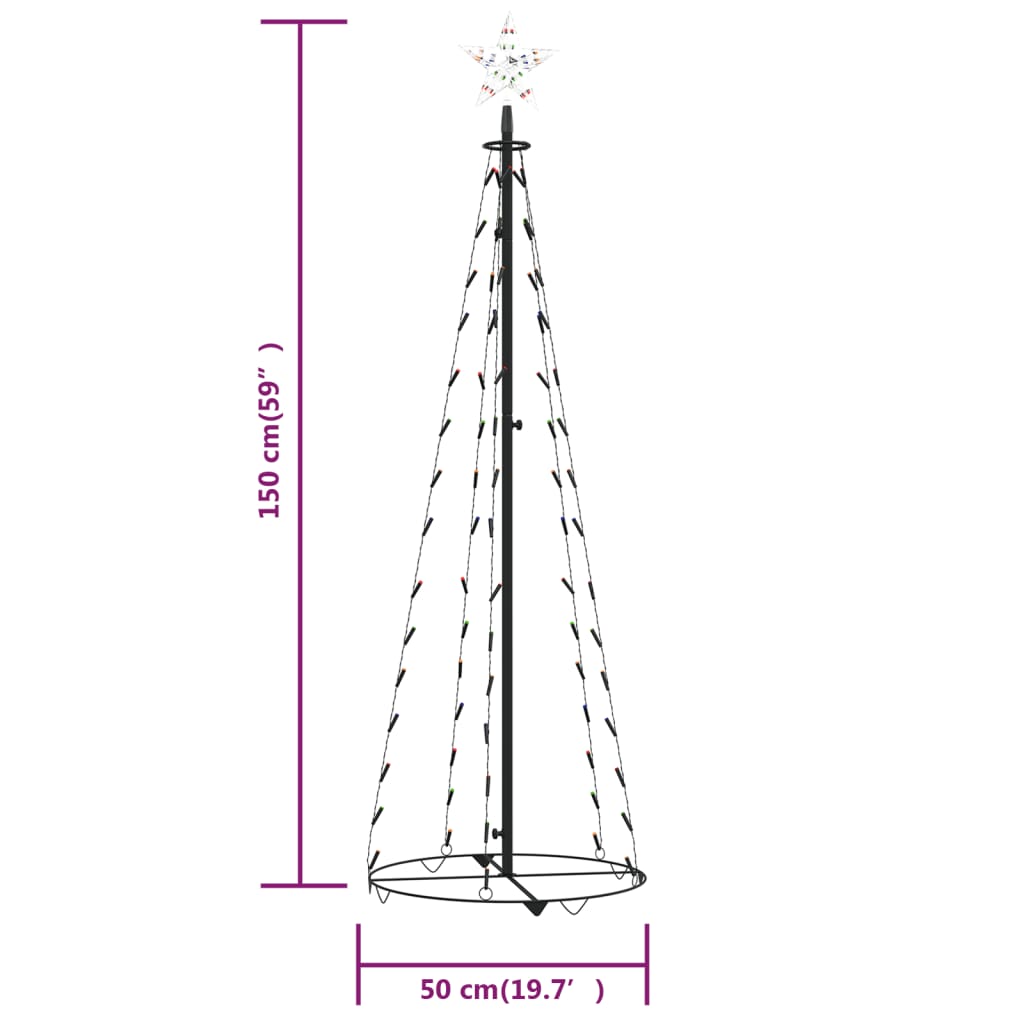Kegelkerstboom 84 Led's 50X150 Cm Meerkleurig
