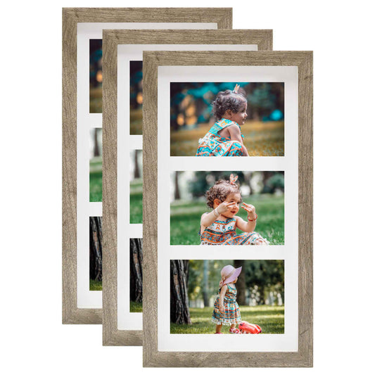 Fotolijsten 3 St Voor 3X(10X15Cm) Cm Foto 3D 18X35 Cm Donkerhoutkleur