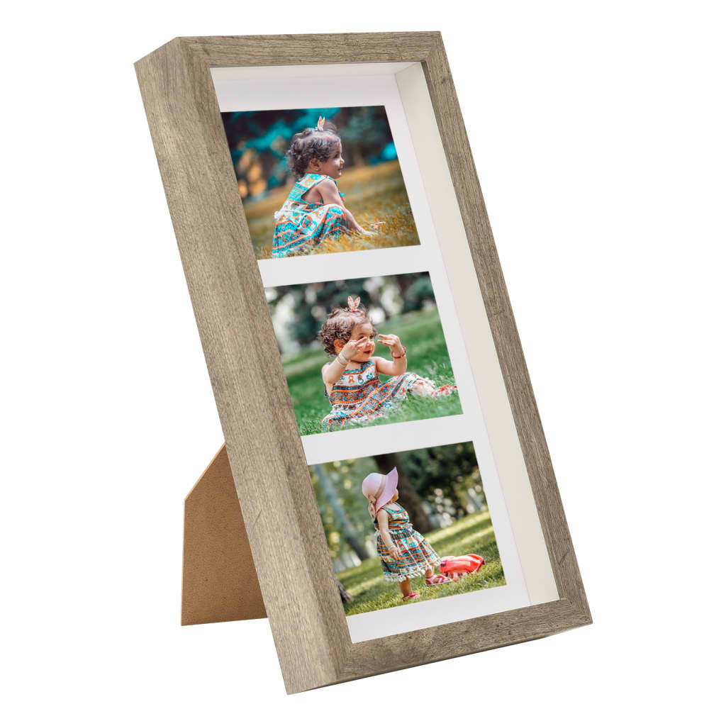 Fotolijsten 3 St Voor 3X(10X15Cm) Cm Foto 3D 18X35 Cm Donkerhoutkleur