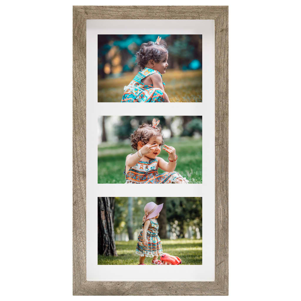 Fotolijsten 3 St Voor 3X(10X15Cm) Cm Foto 3D 18X35 Cm Donkerhoutkleur