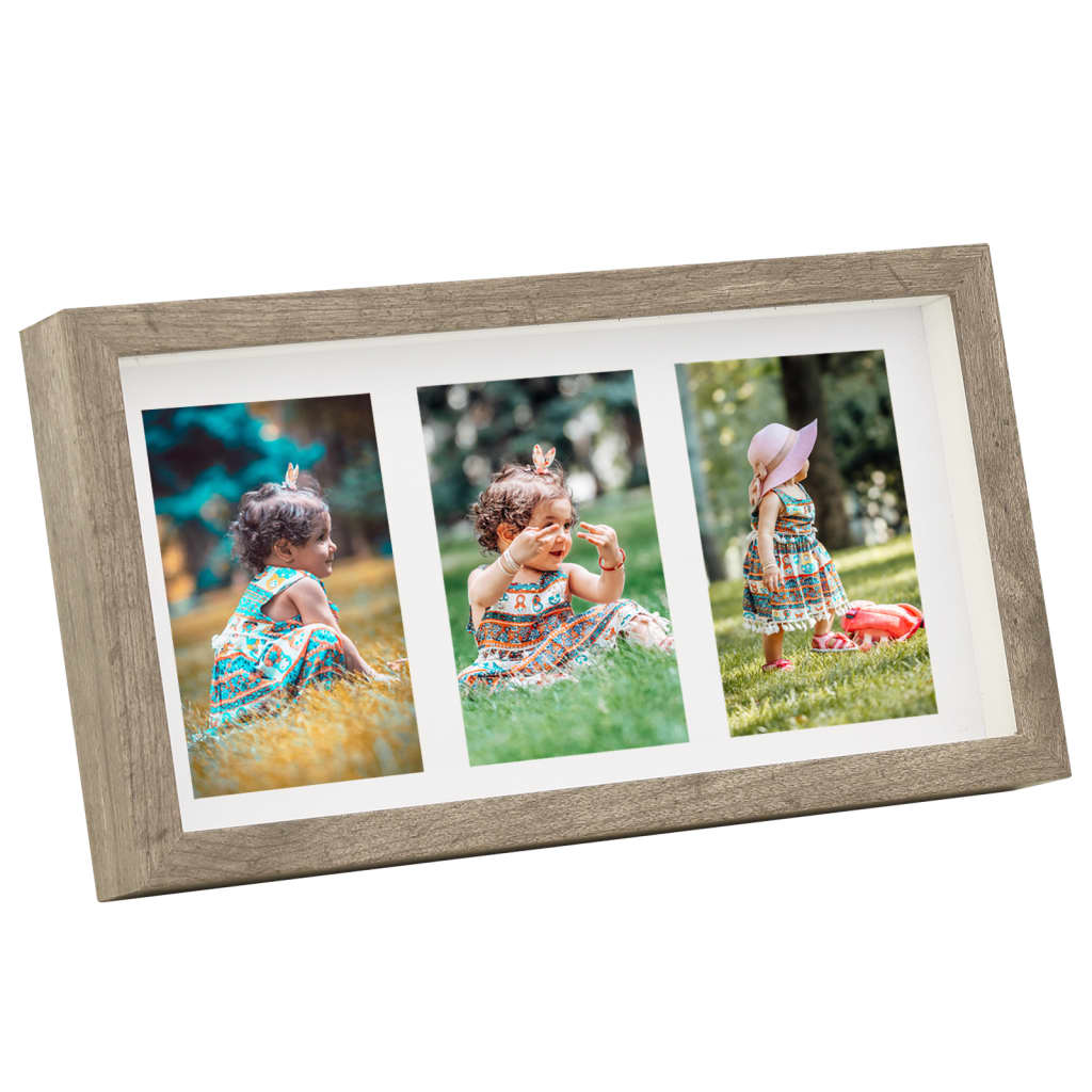 Fotolijsten 3 St Voor 3X(10X15Cm) Cm Foto 3D 18X35 Cm Donkerhoutkleur