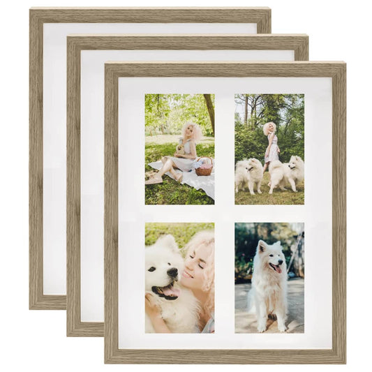 Fotolijsten 3 St Voor 4X(10X15Cm) Cm Foto 3D 28X35 Cm Donkerhoutkleur