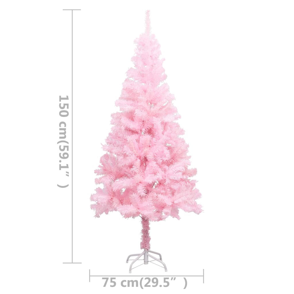 Kunstkerstboom Met Led's En Standaard 150 Cm Pvc Roze