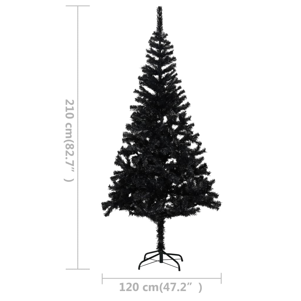 Kunstkerstboom Met Led's En Standaard 210 Cm Pvc Zwart