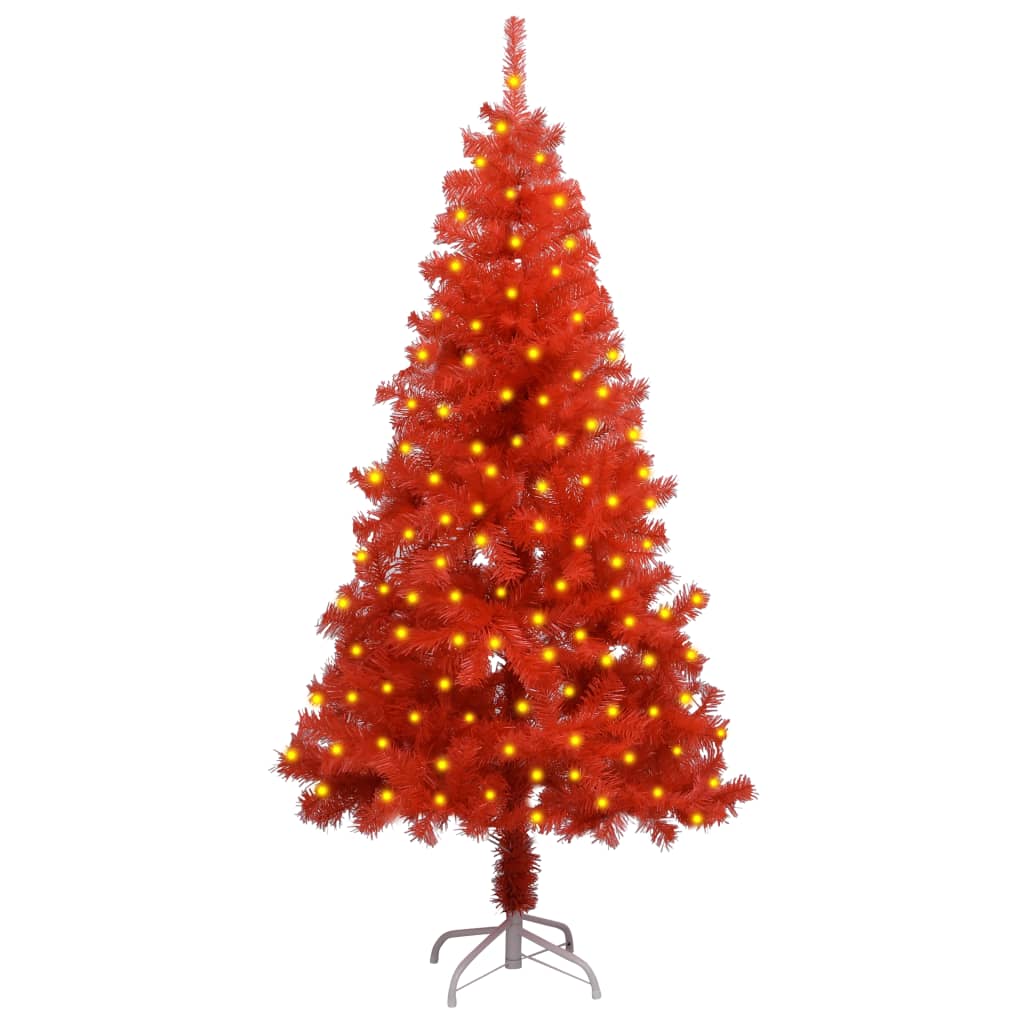Kunstkerstboom Met Led's En Standaard 150 Cm Pvc Rood