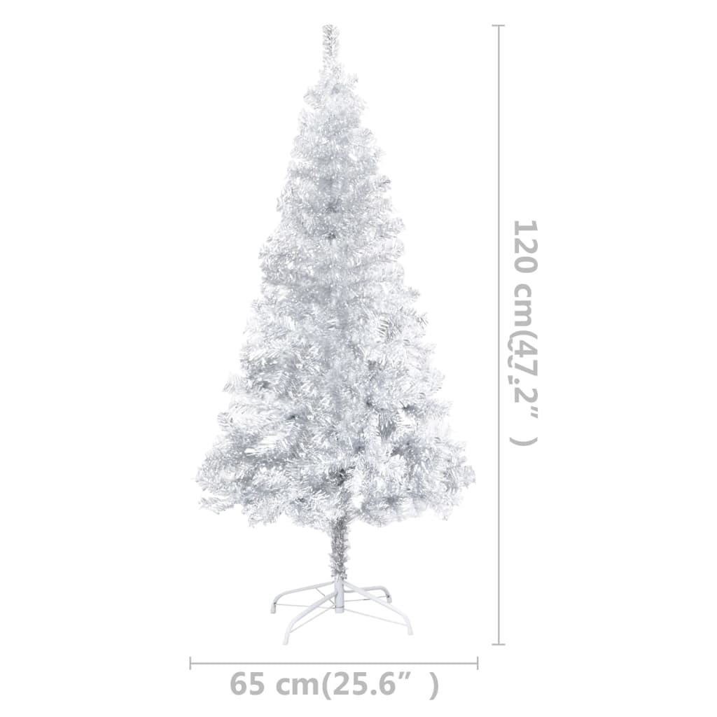 Kunstkerstboom Met Led's En Standaard 120 Cm Pet Zilverkleurig
