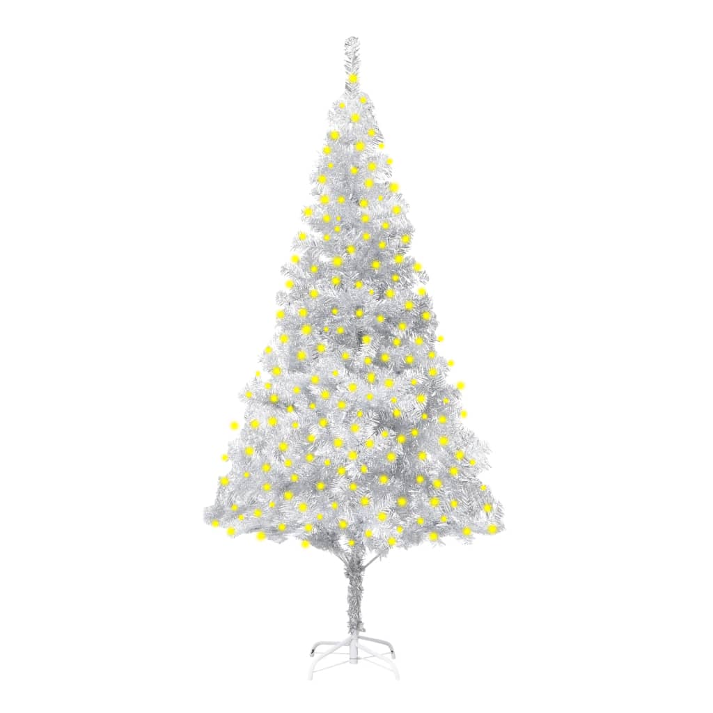 Kunstkerstboom Met Led's En Standaard 210 Cm Pet Zilverkleurig