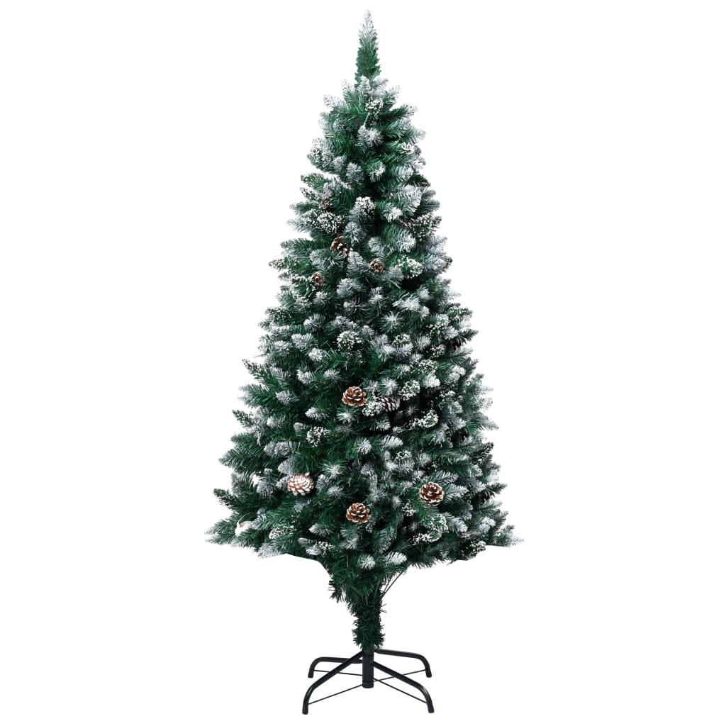 Kunstkerstboom Met Led's En Dennenappels En Witte Sneeuw 150 Cm