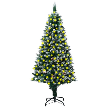Kunstkerstboom Met Led's En Dennenappels En Witte Sneeuw 210 Cm