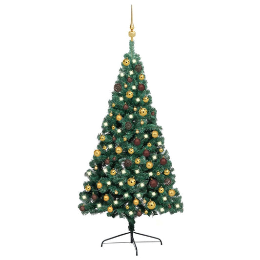 Kunstkerstboom Met Led's En Kerstballen Half 120 Cm Groen
