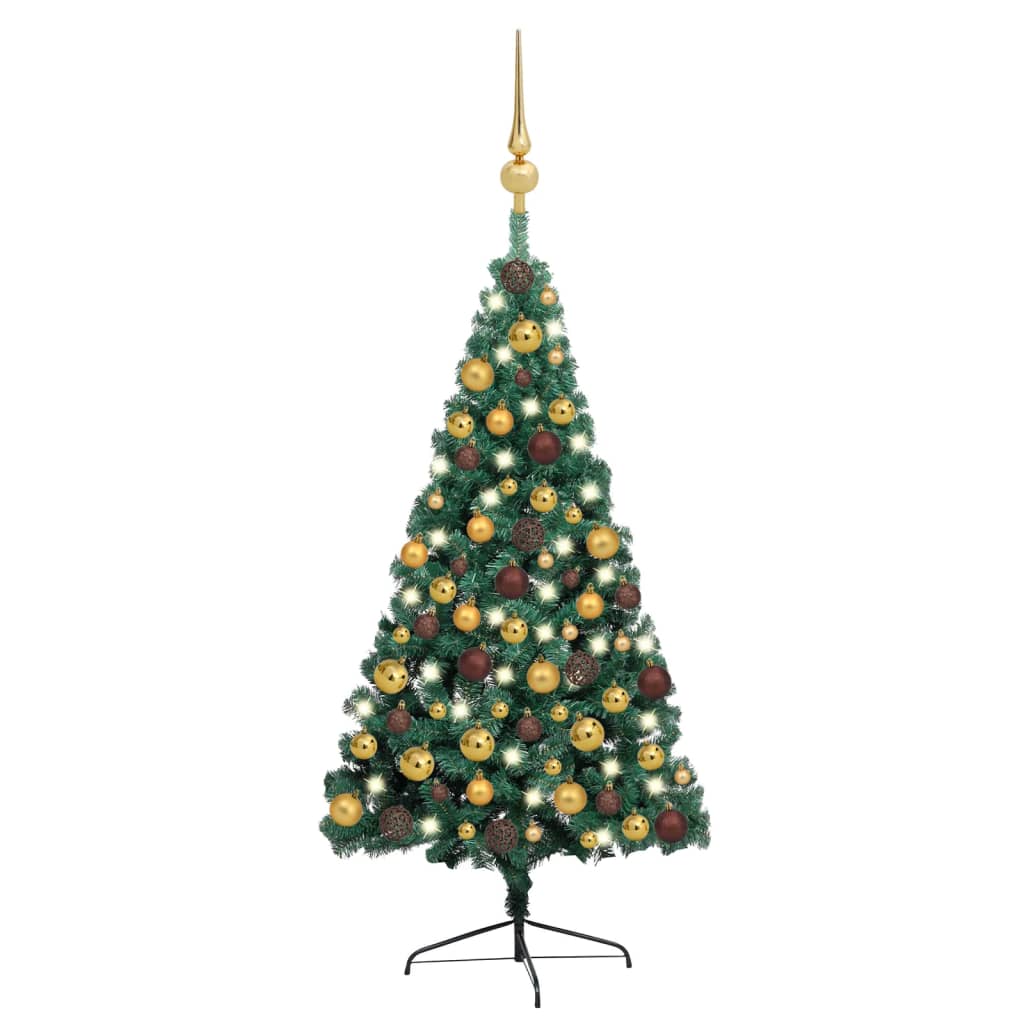 Kunstkerstboom Met Led's En Kerstballen Half 150 Cm Groen