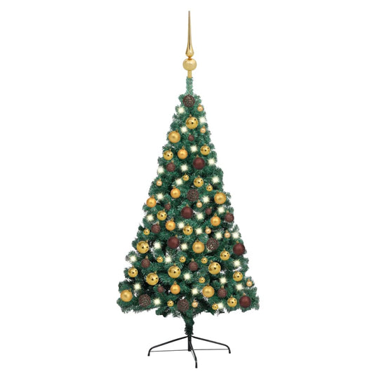 Kunstkerstboom Met Led's En Kerstballen Half 150 Cm Groen