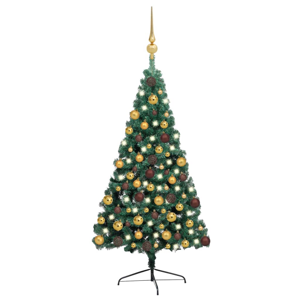 Kunstkerstboom Met Led's En Kerstballen Half 180 Cm Groen