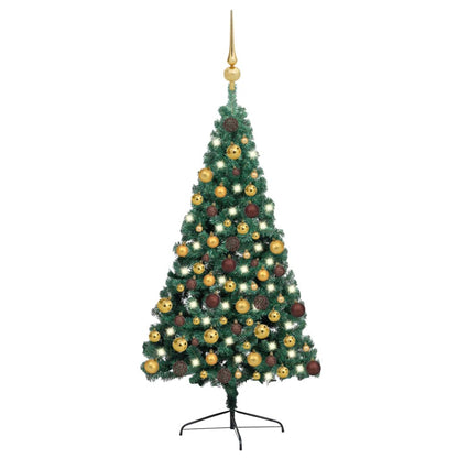 Kunstkerstboom Met Led's En Kerstballen Half 180 Cm Groen