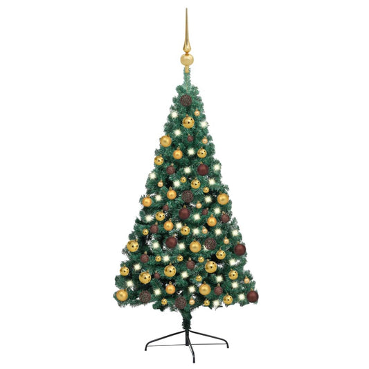 Kunstkerstboom Met Led's En Kerstballen Half 180 Cm Groen