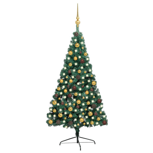 Kunstkerstboom Met Led's En Kerstballen Half 210 Cm Groen