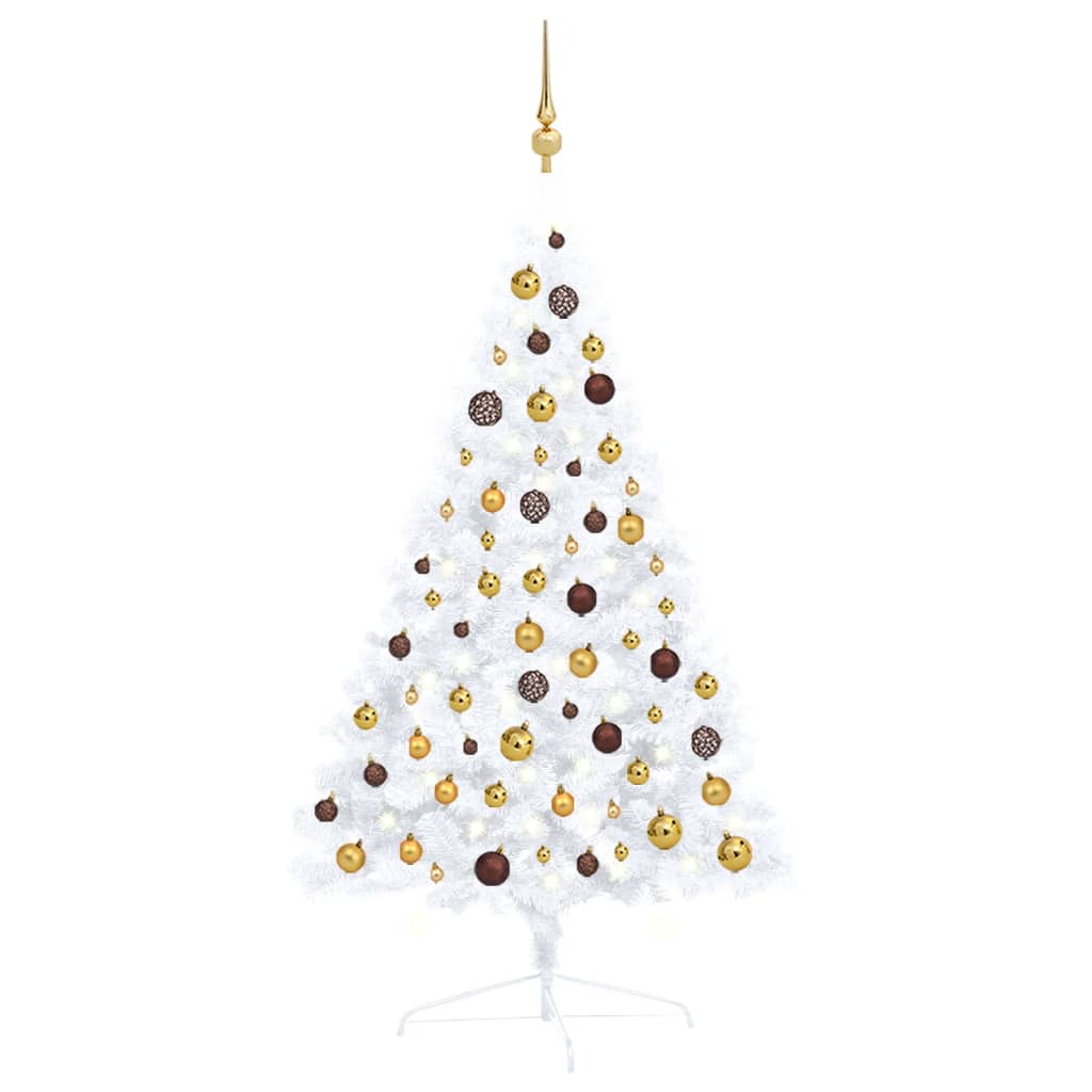 Kunstkerstboom Met Led's En Kerstballen Half 120 Cm Wit