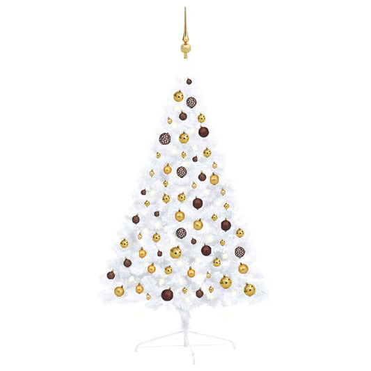 Kunstkerstboom Met Led's En Kerstballen Half 120 Cm Wit