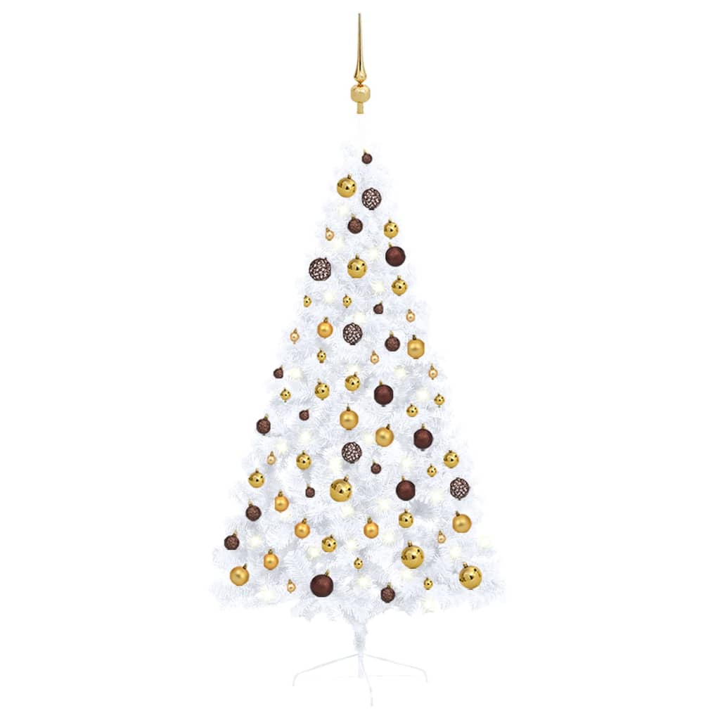 Kunstkerstboom Met Led's En Kerstballen Half 150 Cm Wit