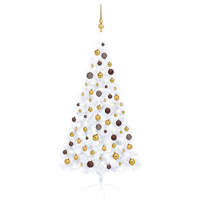 Kunstkerstboom Met Led's En Kerstballen Half 150 Cm Wit