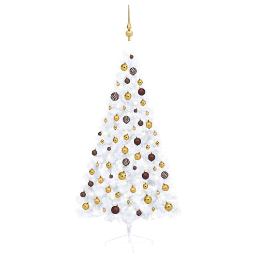 Kunstkerstboom Met Led's En Kerstballen Half 150 Cm Wit