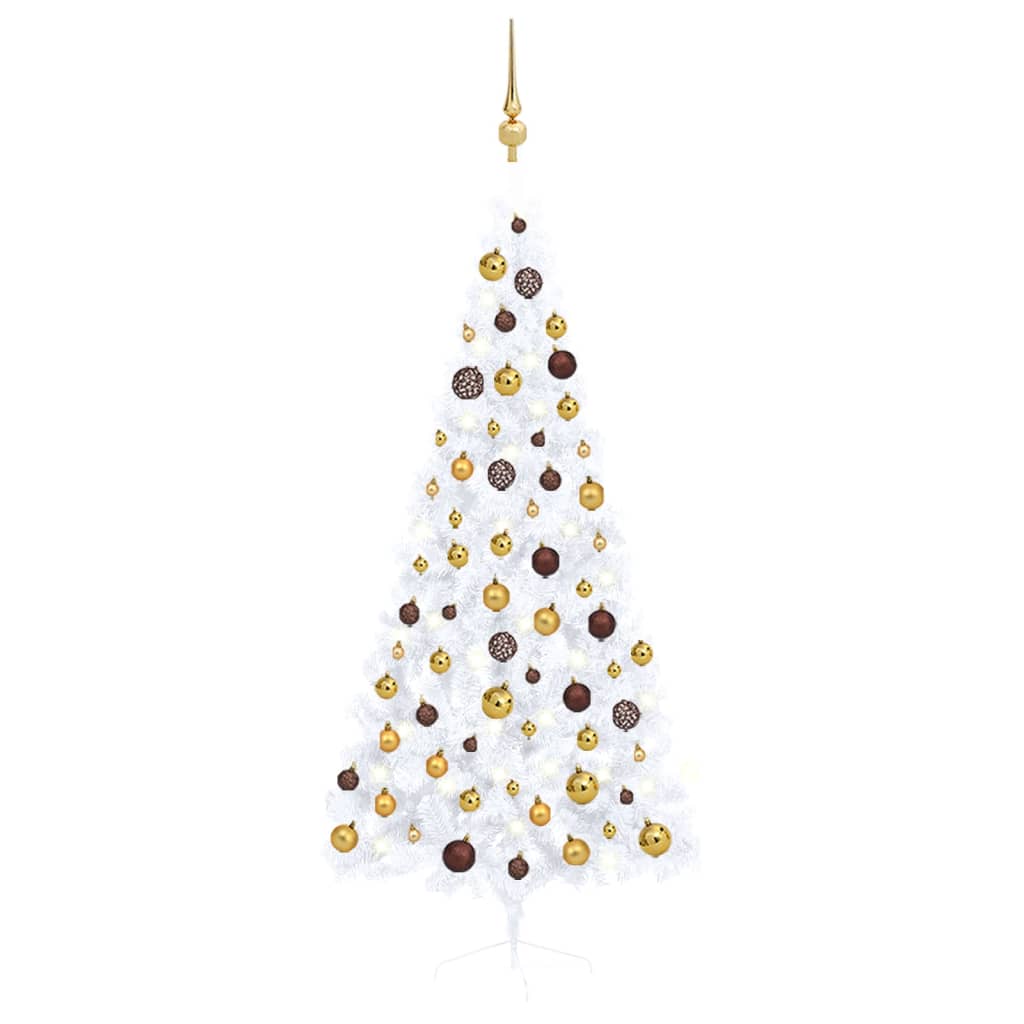 Kunstkerstboom Half Met Led's En Kerstballen 180 Cm Wit