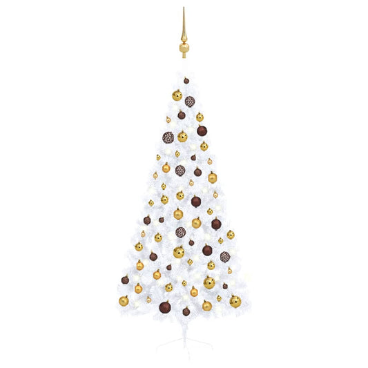 Kunstkerstboom Half Met Led's En Kerstballen 180 Cm Wit