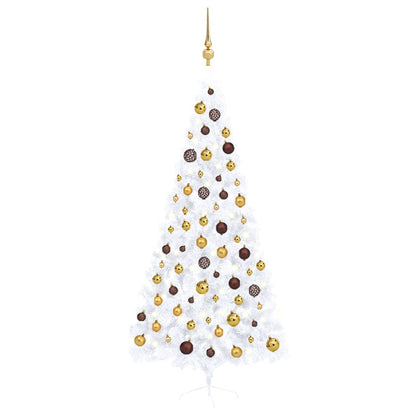 Kunstkerstboom Met Led's En Kerstballen Half 210 Cm Wit