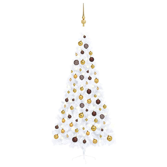 Kunstkerstboom Met Led's En Kerstballen Half 210 Cm Wit