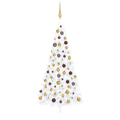 Kunstkerstboom Met Led's En Kerstballen Half 240 Cm Wit