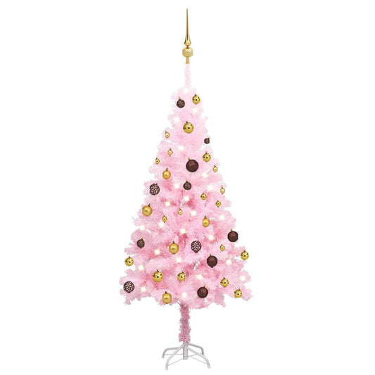 Kunstkerstboom Met Led's En Kerstballen 120 Cm Pvc Roze